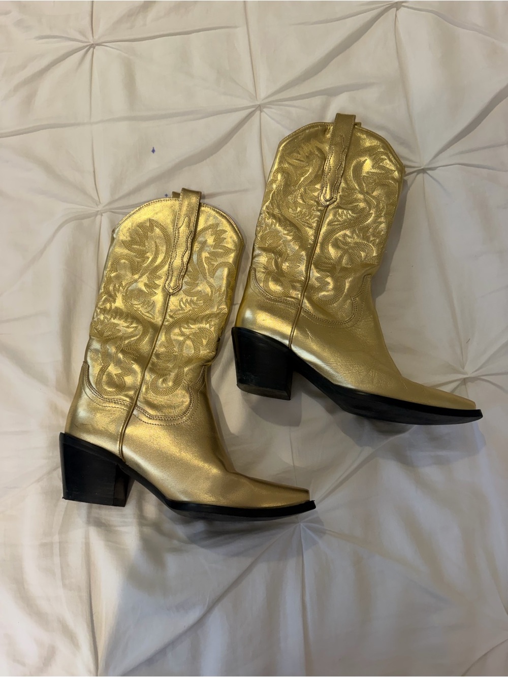 Jeffrey Campbell Dagget Gold Leather Cowboy Boots - Picture 3 of 8